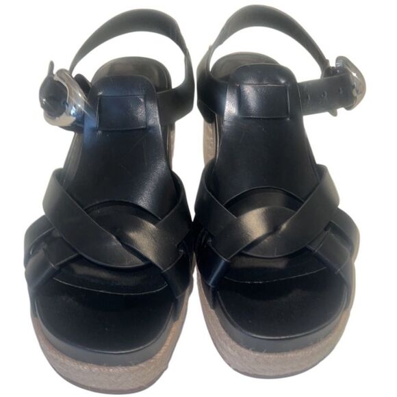 Aerosoles Chatham Black Leather Woven Block Heel Platform Sandals Size 8 - Picture 2 of 13